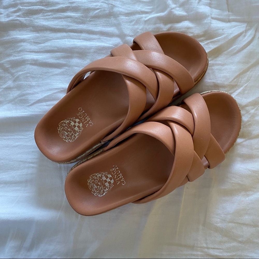 Vince Camuto Leather Slides - Chavelle in Himalayan Tan